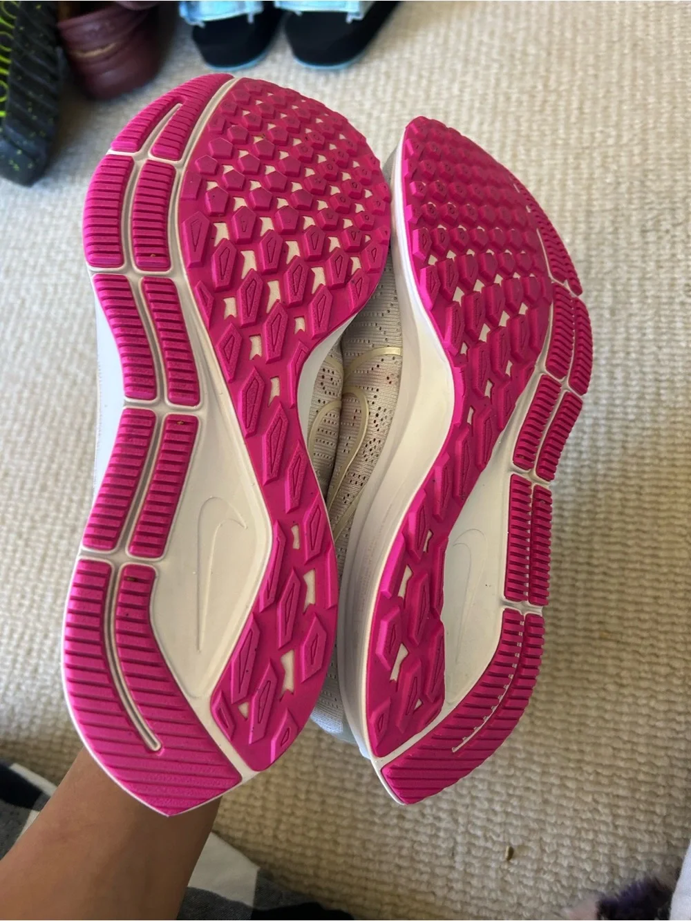 Nike Women's Light Beige Athletic Sneakers with Pink Accents
